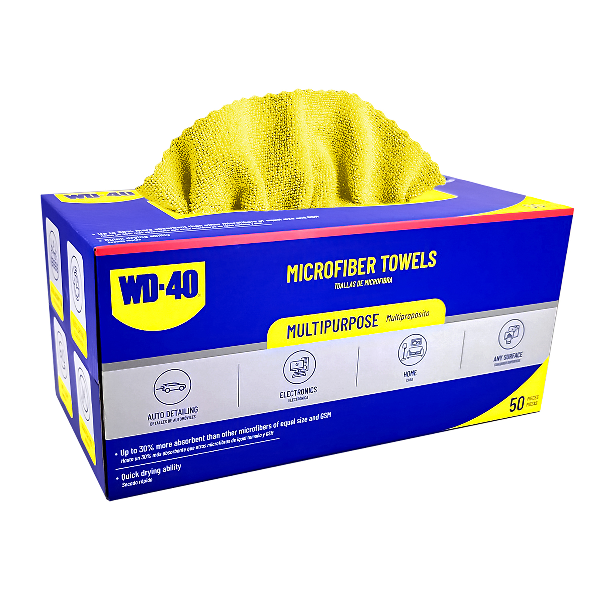 WD-40 Extra Absorbent Microfiber Towel — Yellow, 50 Pack, Quick-Drying, L40110Y, Model# L40110Y